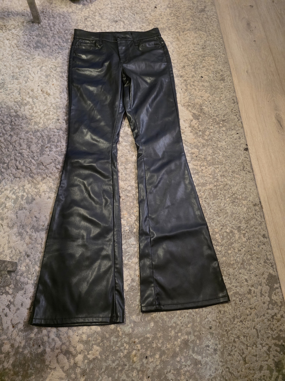 MOTHER Black Faux Leather Flare Pants